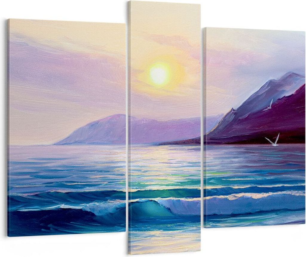 Bild auf Leinwand - Leinwandbild - Berge Meer Welle - 95x80cm - Wand Bild - Wanddeko - Wandbilder - Leinwanddruck - Bilder - Kunstdruck - Wanddekor...