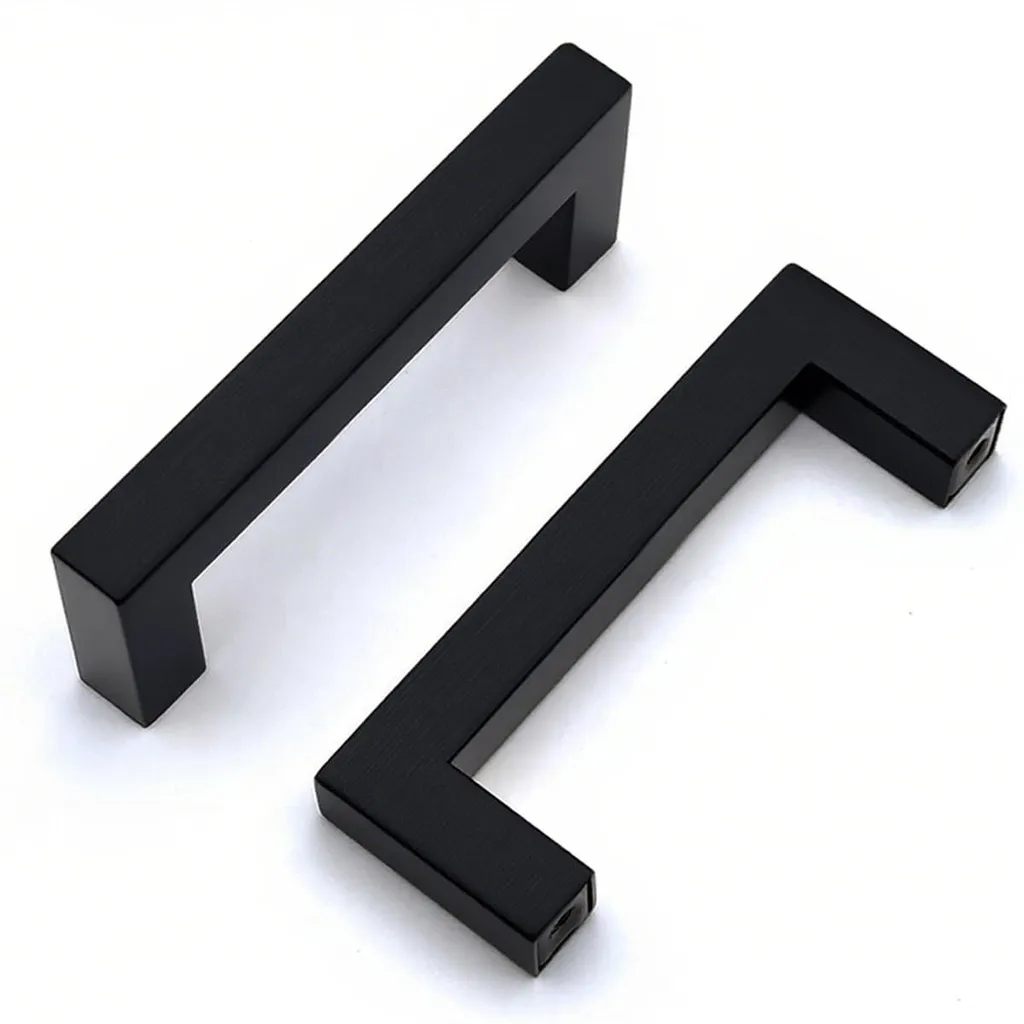 2 Boutons de Porte Noir en Acier Inoxydable - Entraxe 64 mm pour Meuble