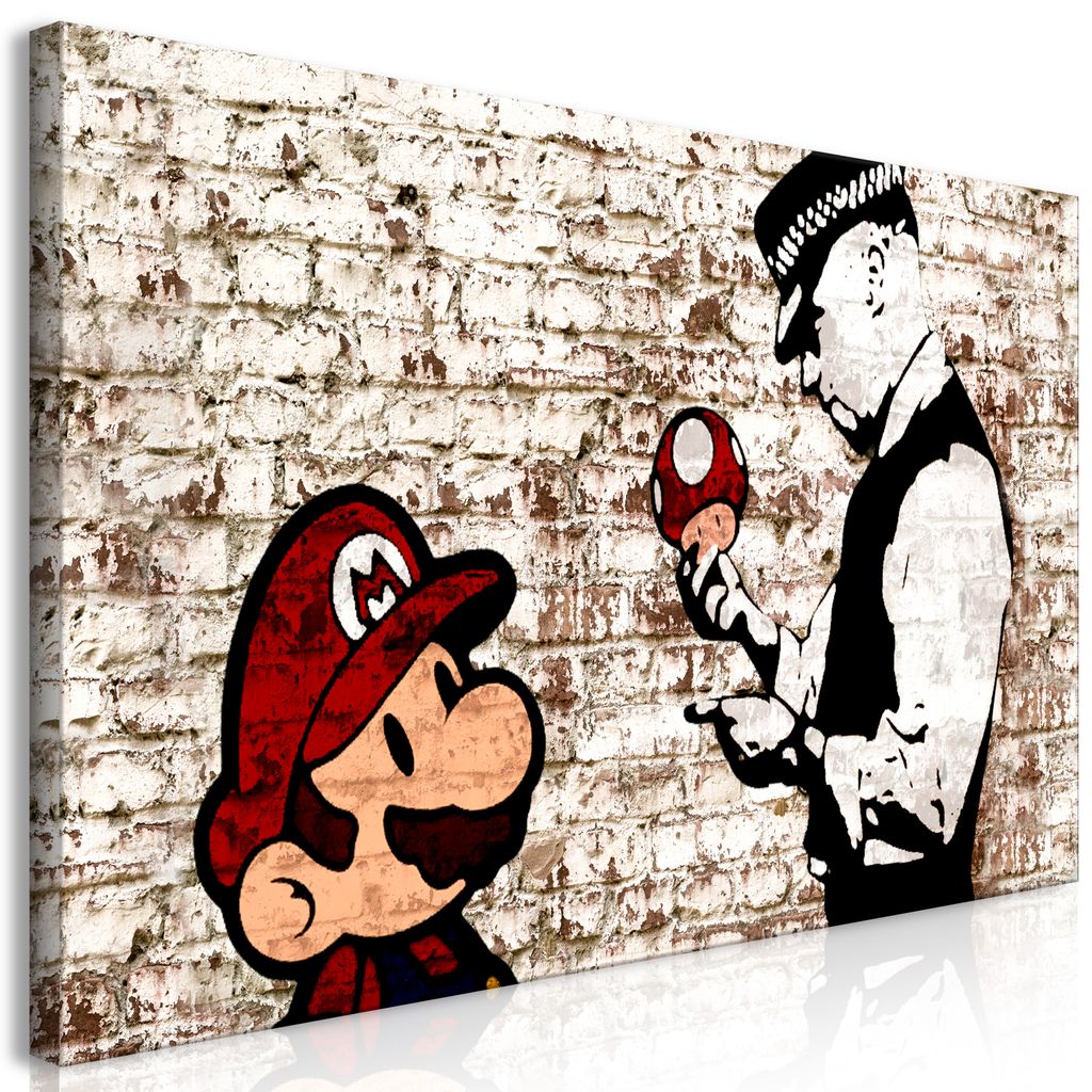 Wandbild Mega XXXL Banksy Super Mario Mushroom Cop 250x125 cm Einteiliger XXL-Format Kunstdruck zur Selbstmontage Leinwandbilder moderne Bilder DIY...