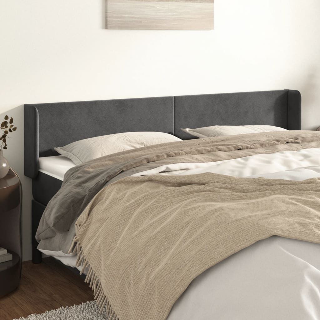 vidaXL Kopfteil mit Ohren Dunkelgrau 163x16x78/88 cm Samt - Kopfteil - Kopfteile - Bett-Kopfteil - Bettkopfteil
