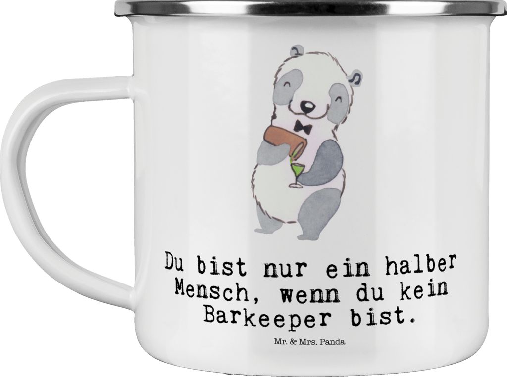 Mr. & Mrs. Panda Teetasse Barkeeper Herz - Weiß - Geschenk, Ausbildung, Haferl, Kurs, Emaille Becher, Pott, Bartender, Tasse, Teebecher