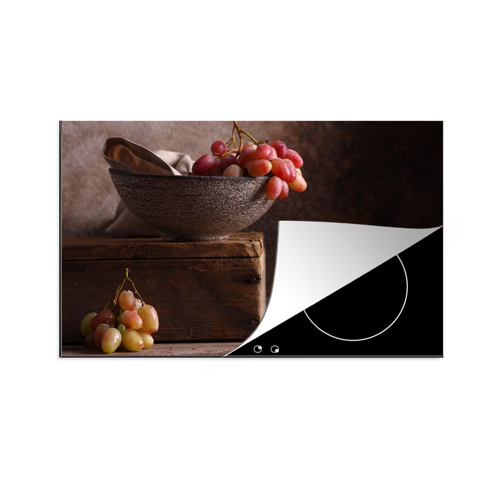 KitchenYeah Herdabdeckplatte Rustikal - Weintrauben - Schale - Stilleben - Obst , 90x52cm, Küche Deko, Glaskeramikkochfeld Herdabdeckung, Abdeck...