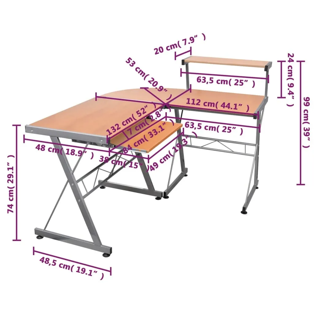 Table d'Ordinateur d'Angle Marron 132x112x99 cm - Bureau Ergonomique - 5