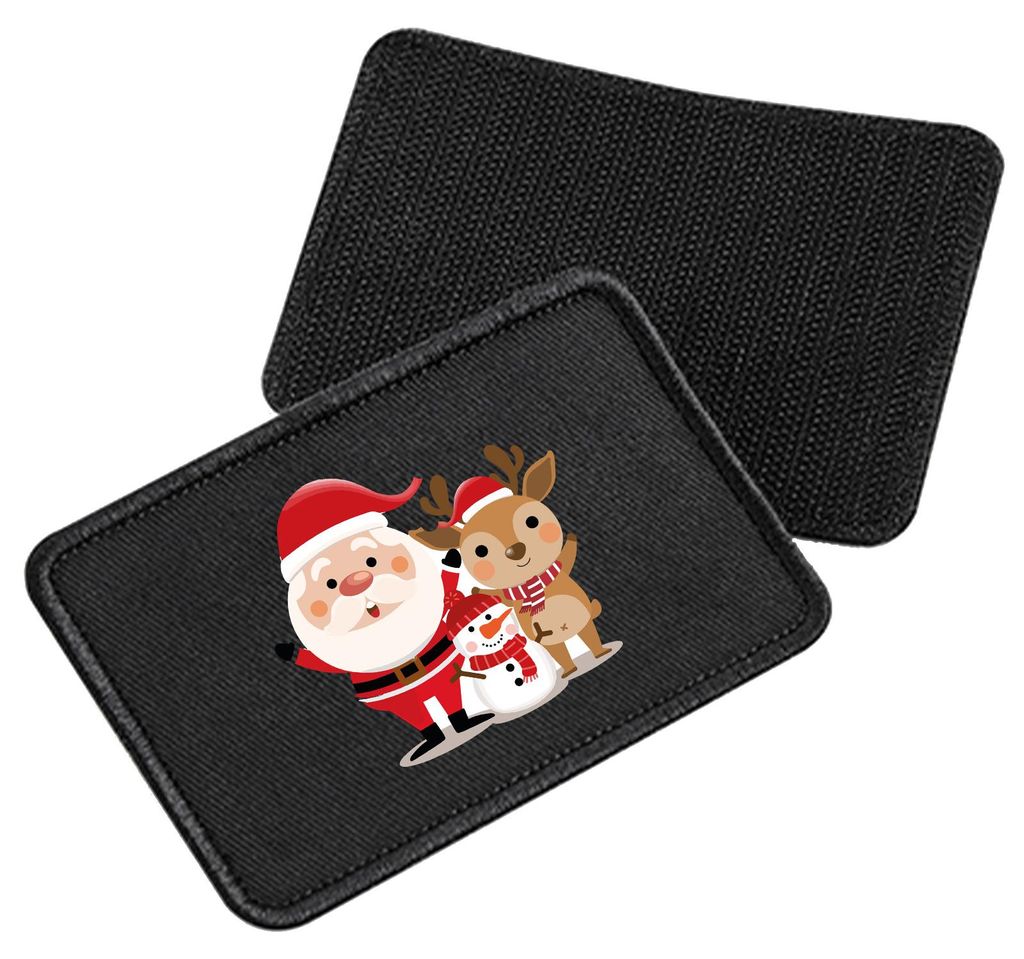 Huuraa Patch Weihnachtsmann Rudolph und Schneemann Black 10 x 6,5cm Baumwolle Klettpatch für Mütze Geschenkidee