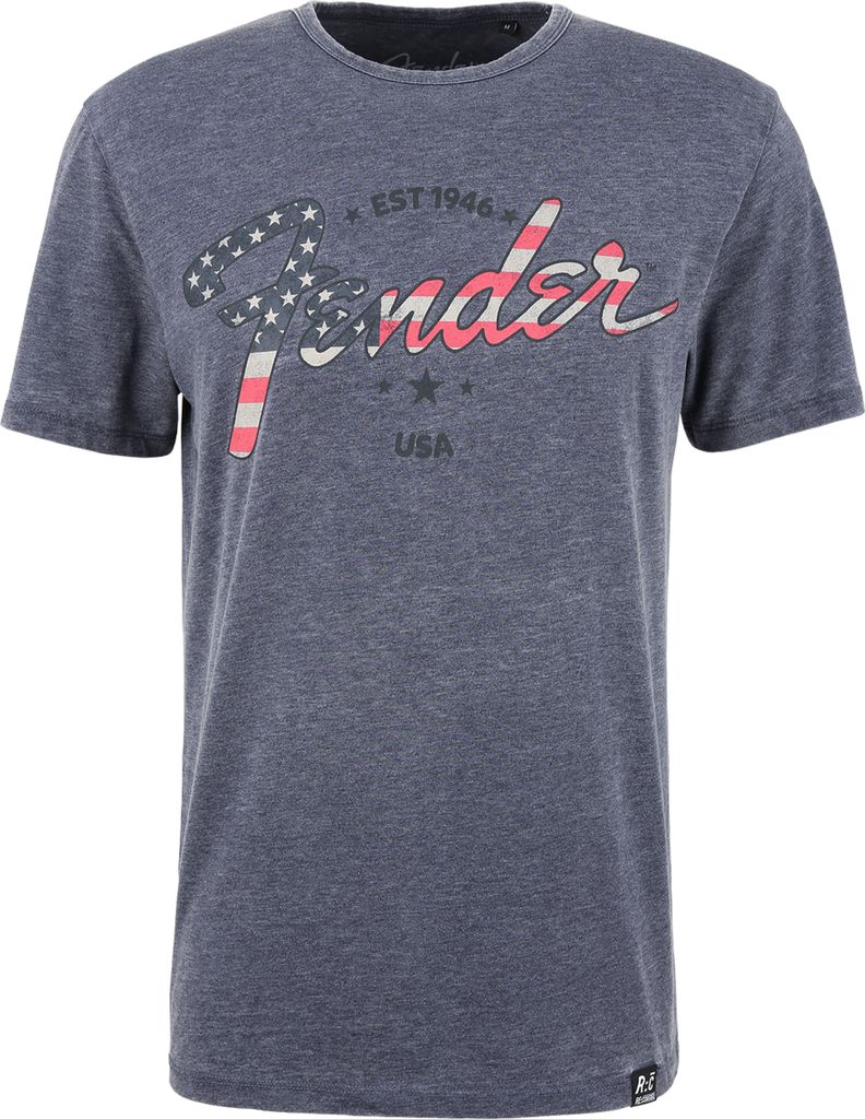 Recovered T-Shirt Fender American Flag Logo mit Fender-Logo im Vintage-Stil Blau XXL