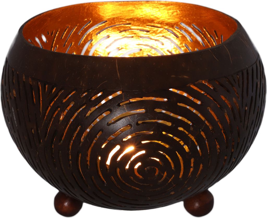 Exotisches Kokosnuss Teelicht in 2 Größen - Modell 3, Braun, Kokosnuß, Größe: Groß (10*15 cm)