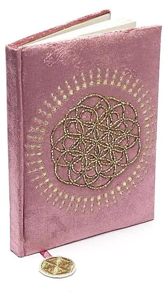 Notizbuch Samt Altrosa mit Blume des Lebens - 20x15 cm