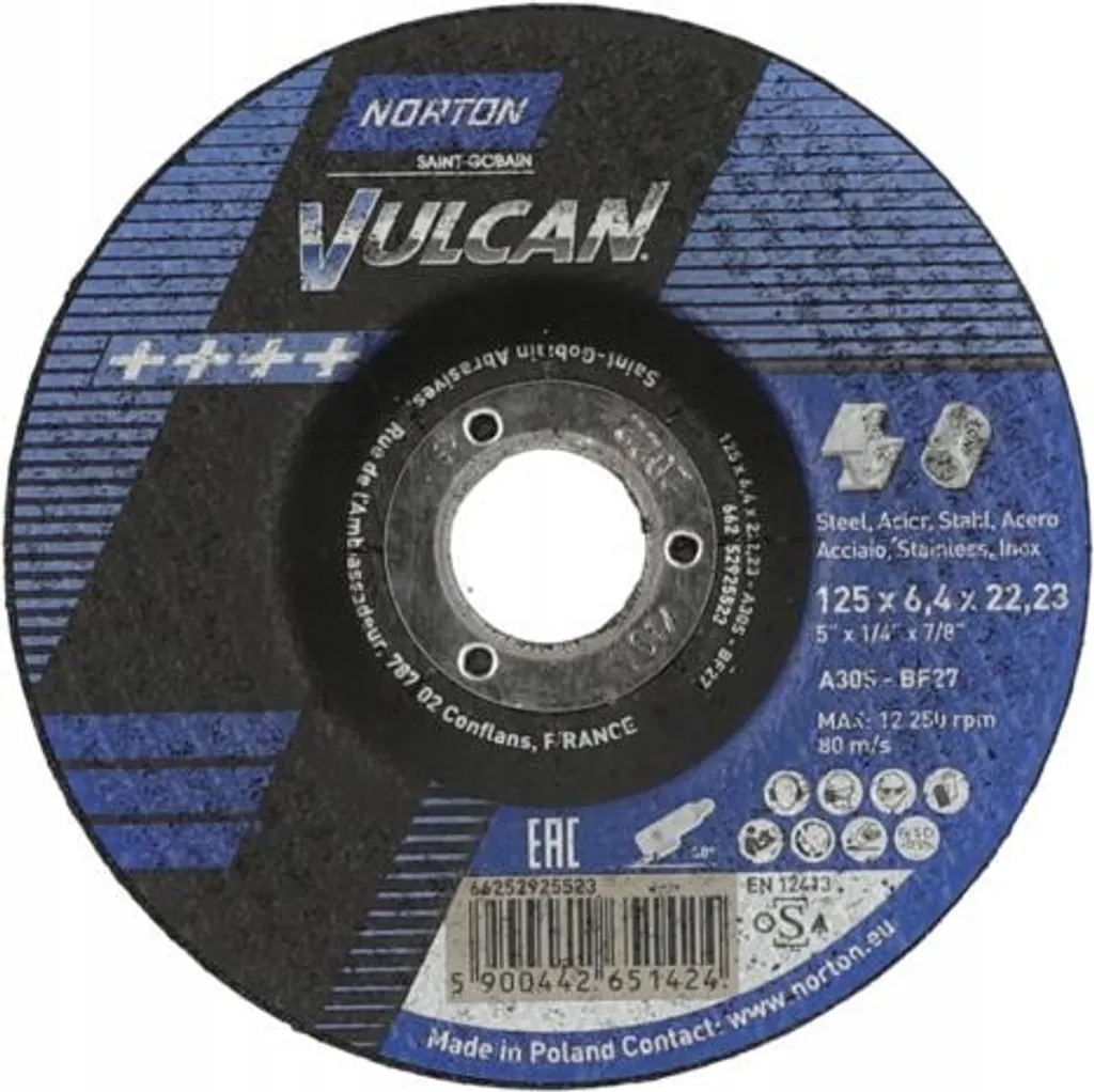 Norton vulcan 125mm x 6,4mm a30s disco abrasivo per metallo /25pz.