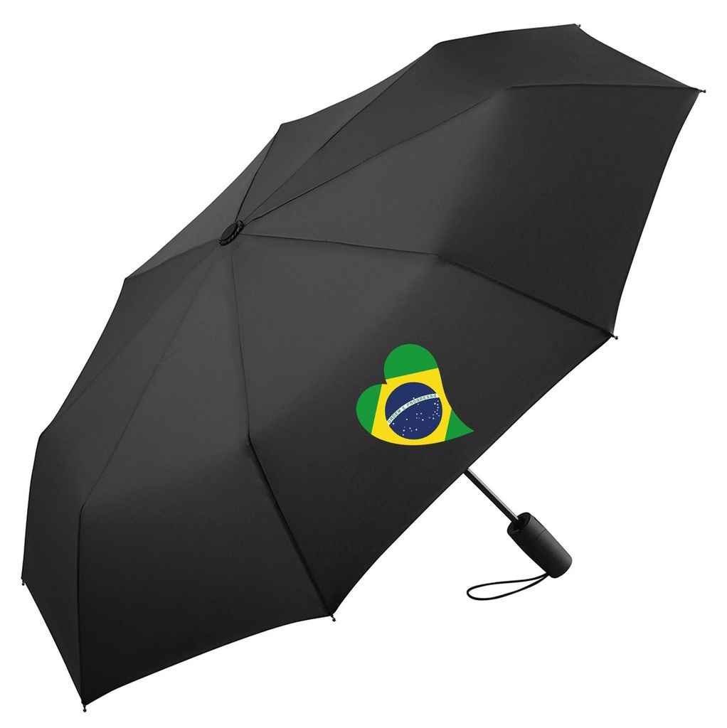 Huuraa Regenschirm Brasilien Flagge Herz 98cm Schwarz Sturmfest Taschenschirm Geschenkidee
