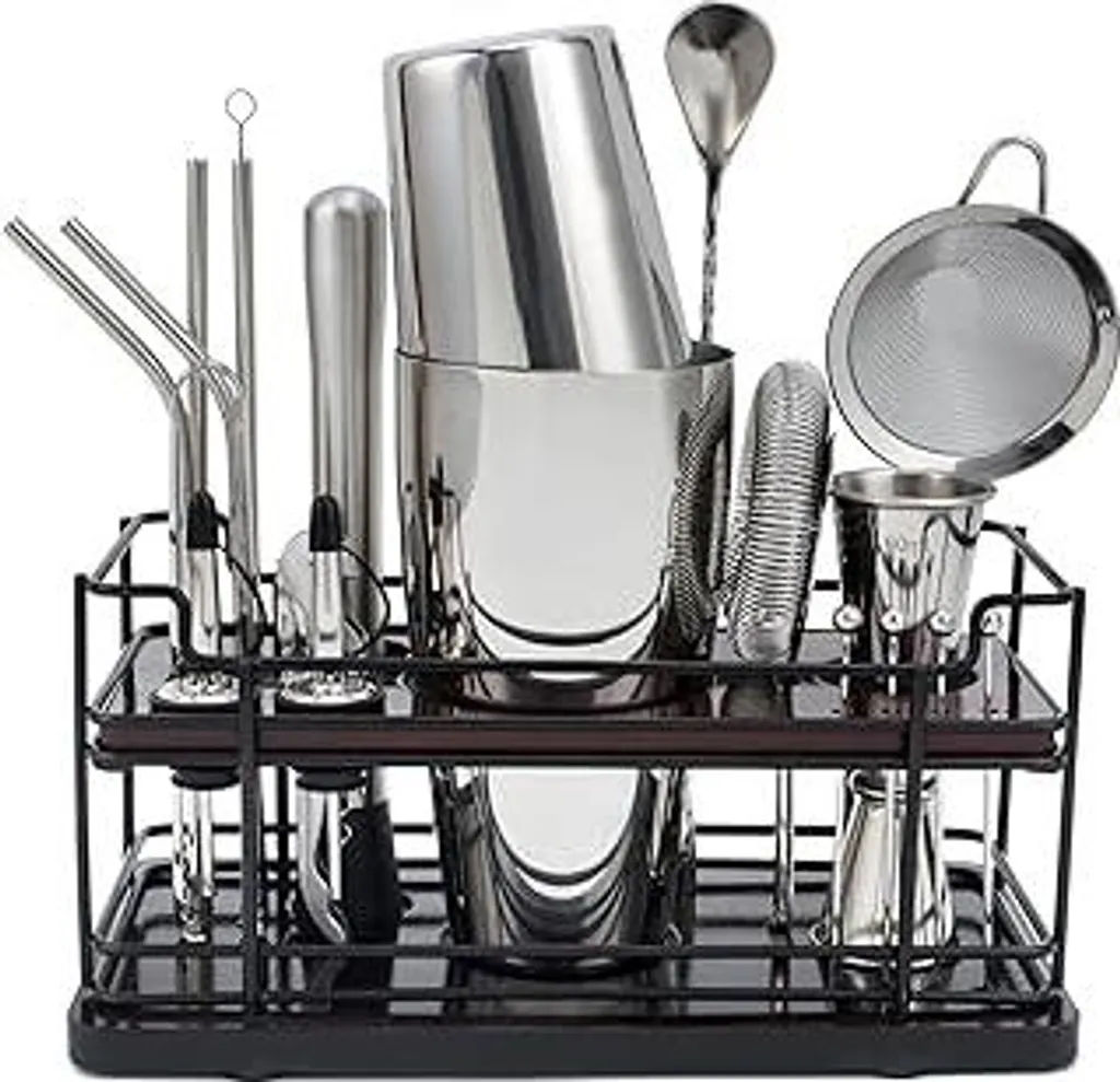 Kit Cocktail Barman 20 Pezzi con Supporto Argento - Regalo Ideale