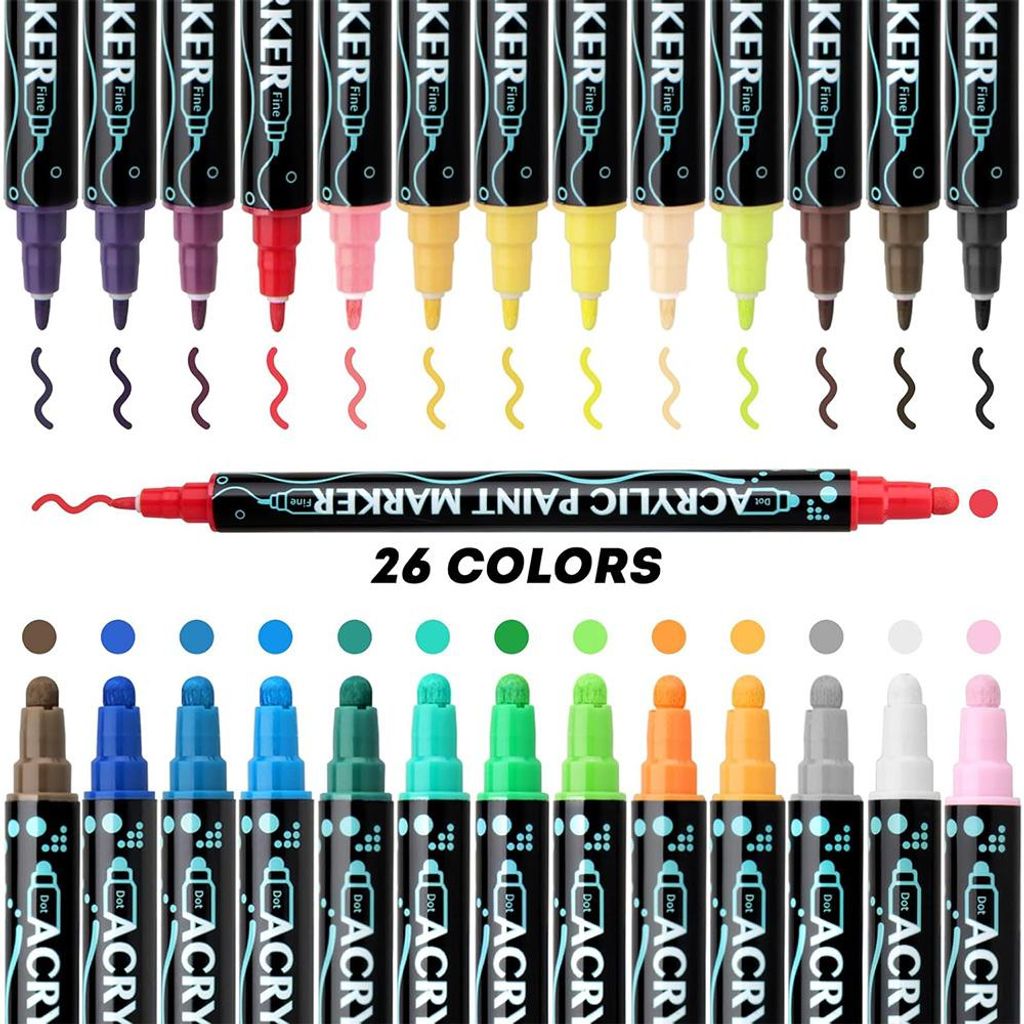Acrylstifte, 26 Farben Marker Stifte, Doppelspitzen Stifte Produktbild 