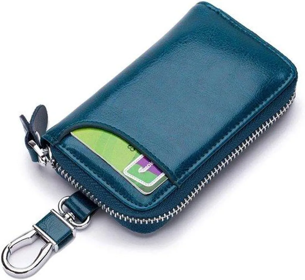 Étui de protection pour clés de voiture et monnaie en cuir bleu taille S