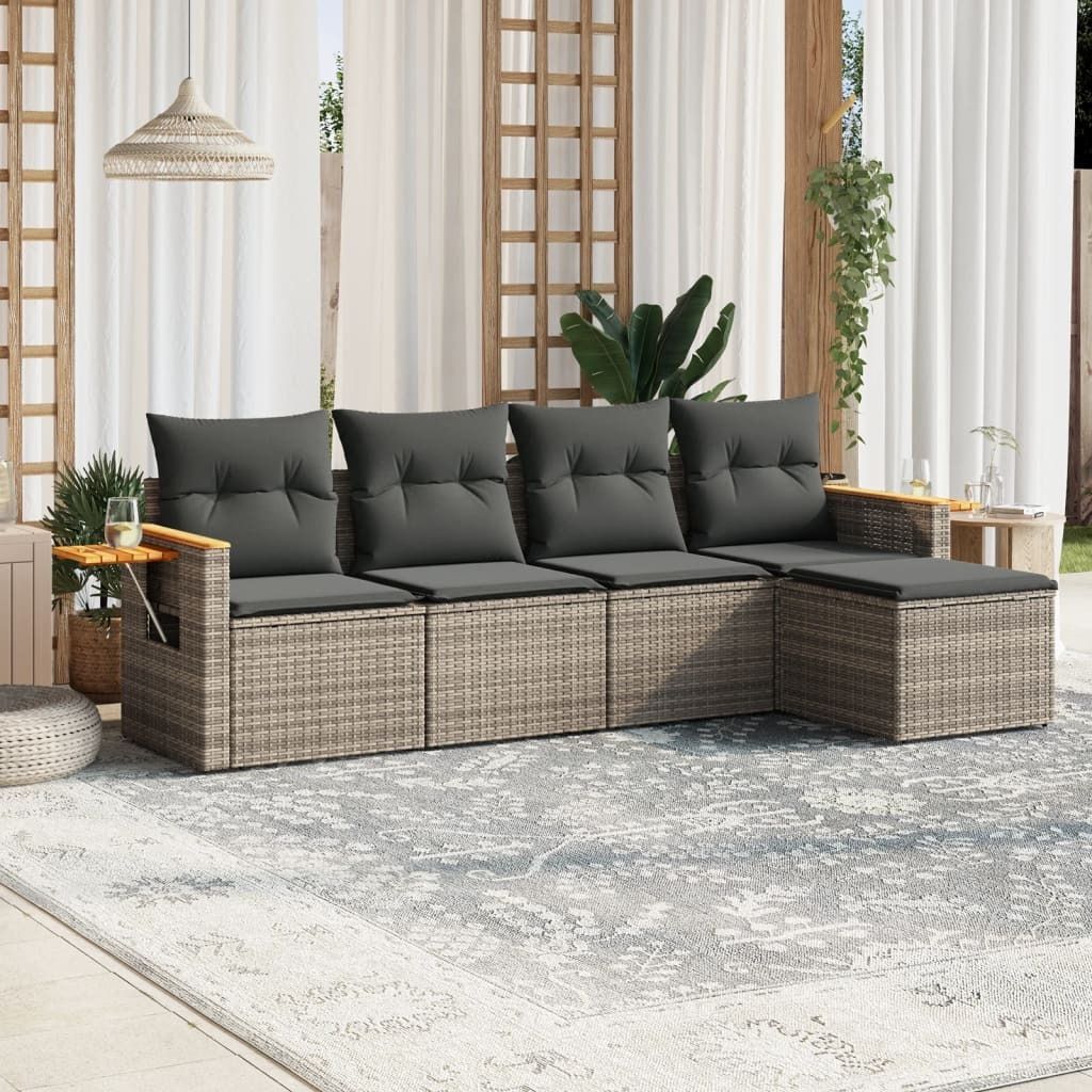 5-tlg. Garten-Sofagarnitur mit Kissen Grau Poly Rattan 3226760