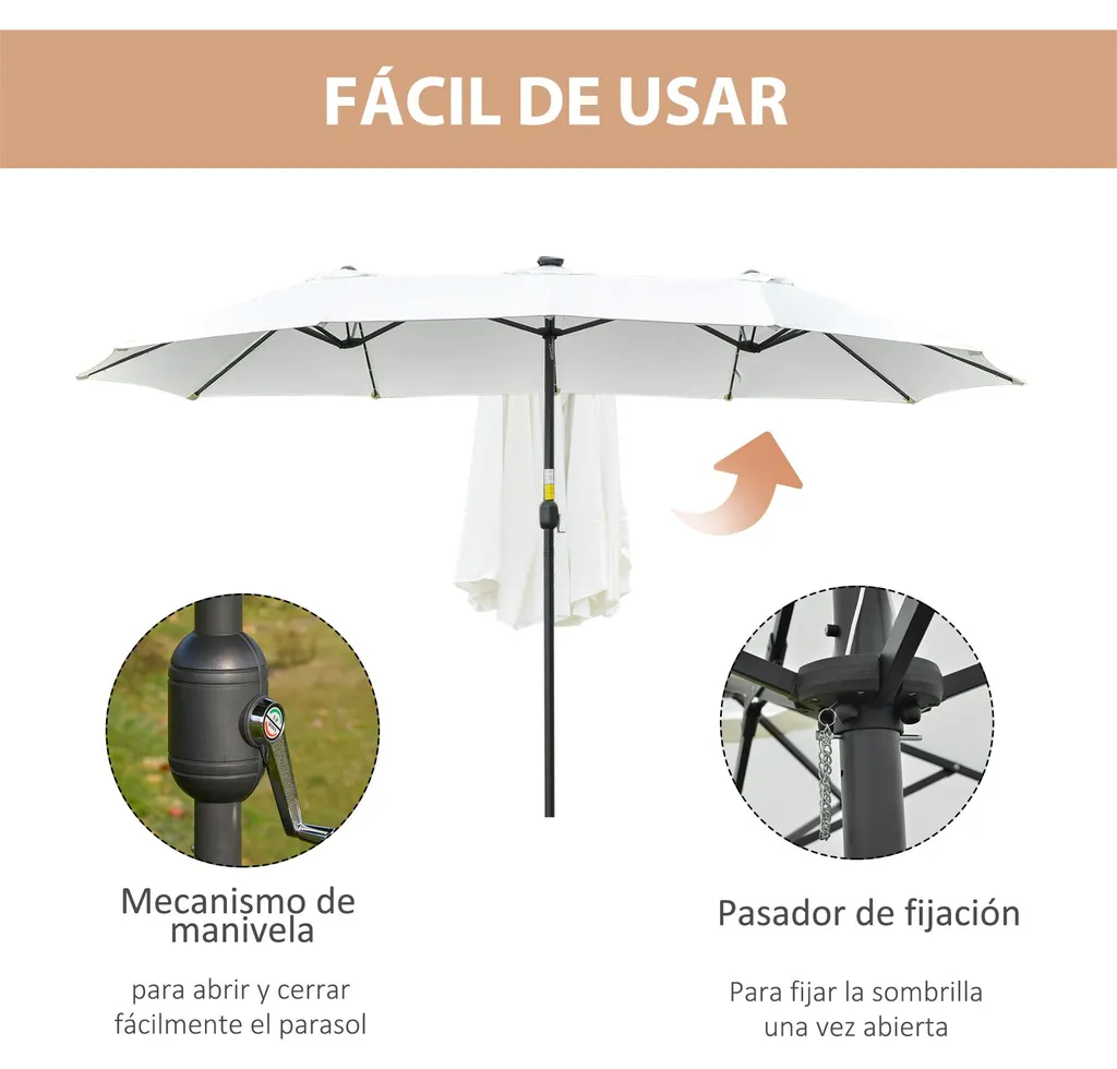 Parapluie double grande couverture structure robuste coloris crème - 5