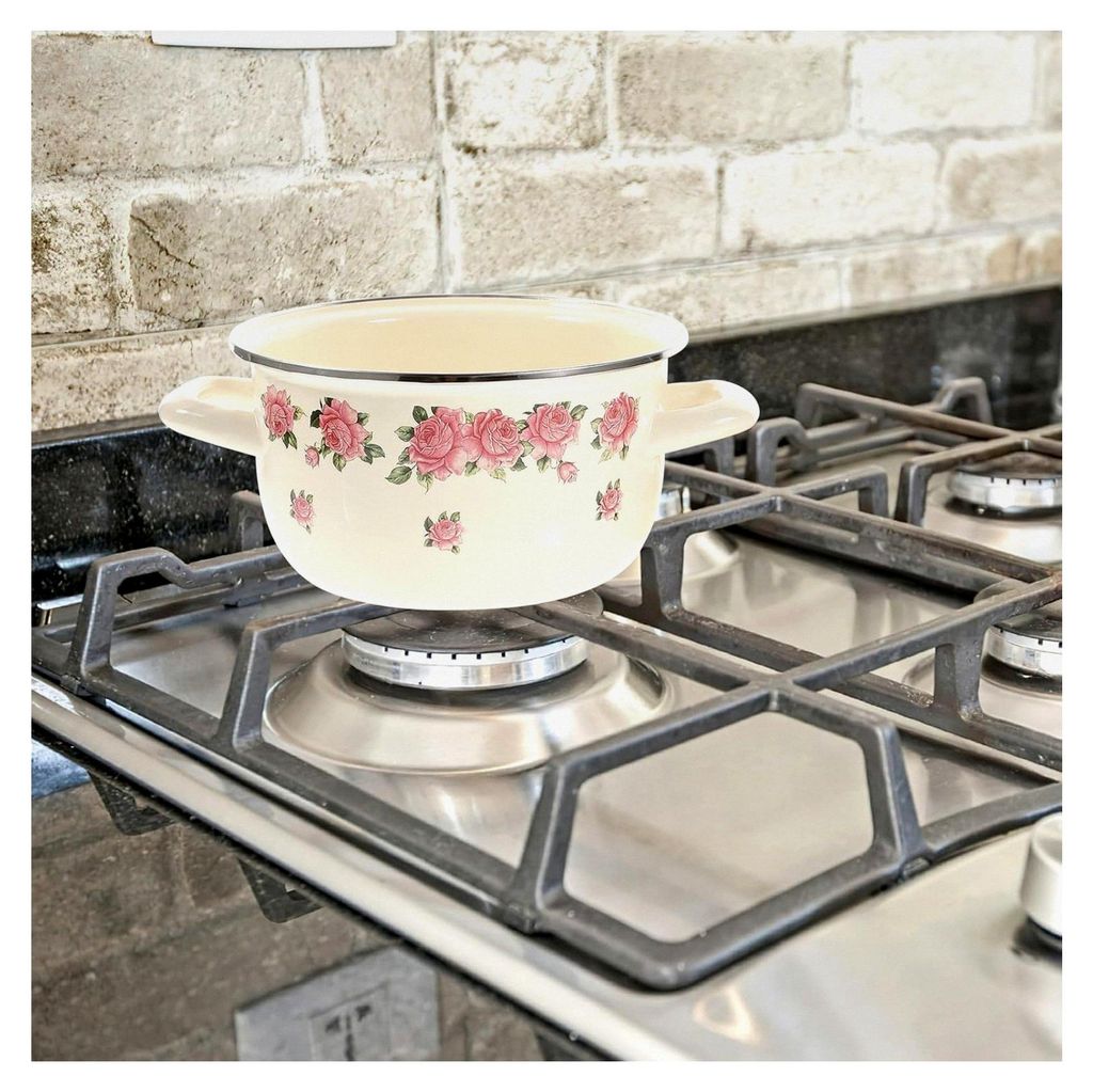 Emaille Suppentopf 18 cm mit Deckel, hitzebeständig, doppelte Griffe, Haushaltskochtopf für Induktion und Küche, zufällige Farbe