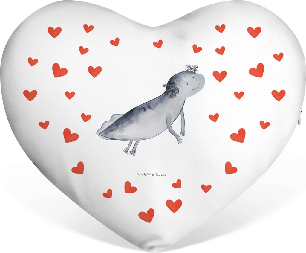 Mr. & Mrs. Panda Dekokissen Axolotl Schwimmen - Weiß - Geschenk, Sofakissen, Herzkissen, Hochzeitskissen, Probleme, Problem, Optimistisch, Kuschel...