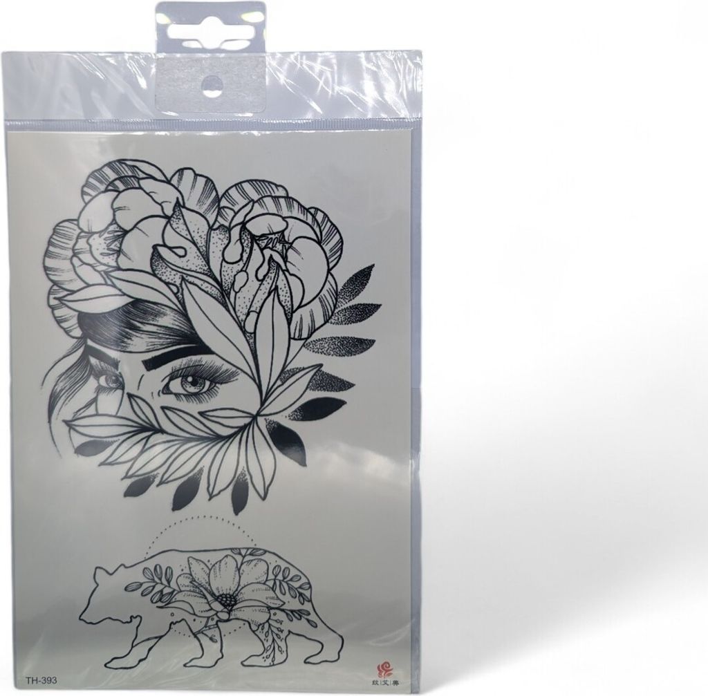 Temporäre Tattoos – Verschiedene Designs für Kreativen Körperschmuck Bär mit Blumenmuster