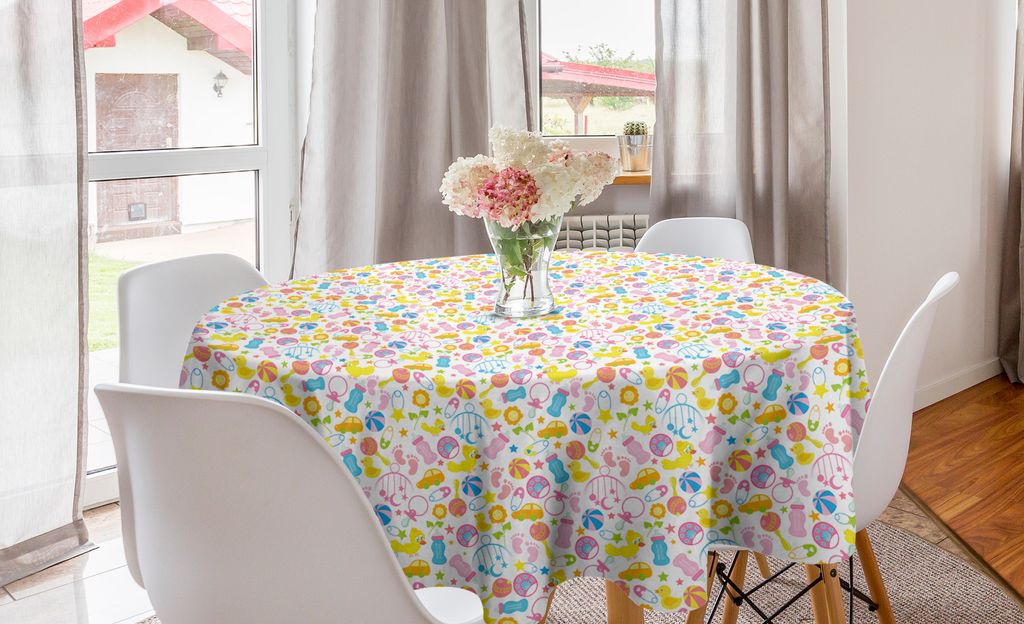 ABAKUHAUS Babydusche Runde Tischdecke, Kinderspielzeug Muster, Kreis Tischdecke Abdeckung für Esszimmer Küche Dekoration, 150 cm, Mehrfarbig
