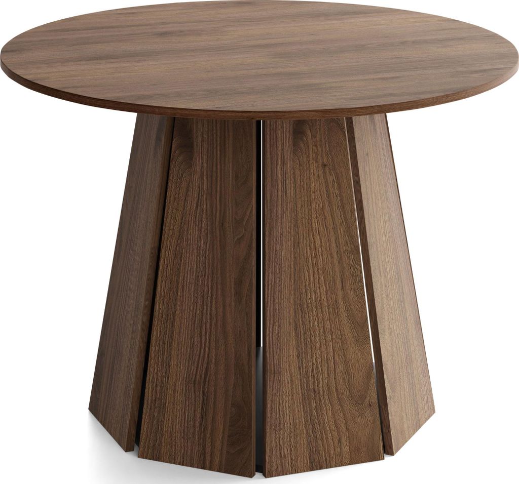 Runder Esstisch 100 cm Platzsparend für 4 Personen – Skandi Japandi Design Minimalistisch für Küche & Esszimmer in Wallnuss Dunkelbraun
