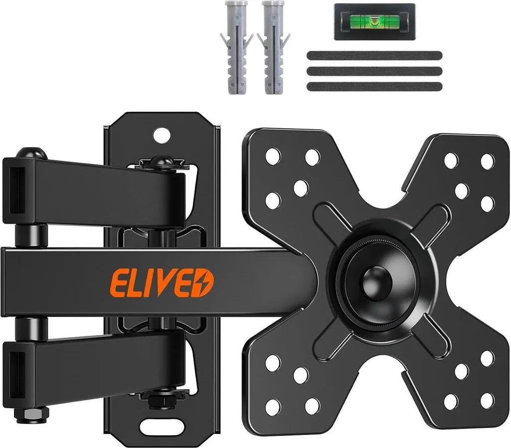 Support TV Mural Pivotant et Inclinable VESA 100 - Modèle Noir EV026