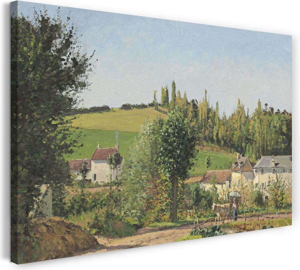 Leinwandbild (100x70cm): Camille Pissarro - Hameau aux environs de Pontoise, echter Holz-Keilrahmen inkl. Aufhänger, handgefertigt in Deutschland