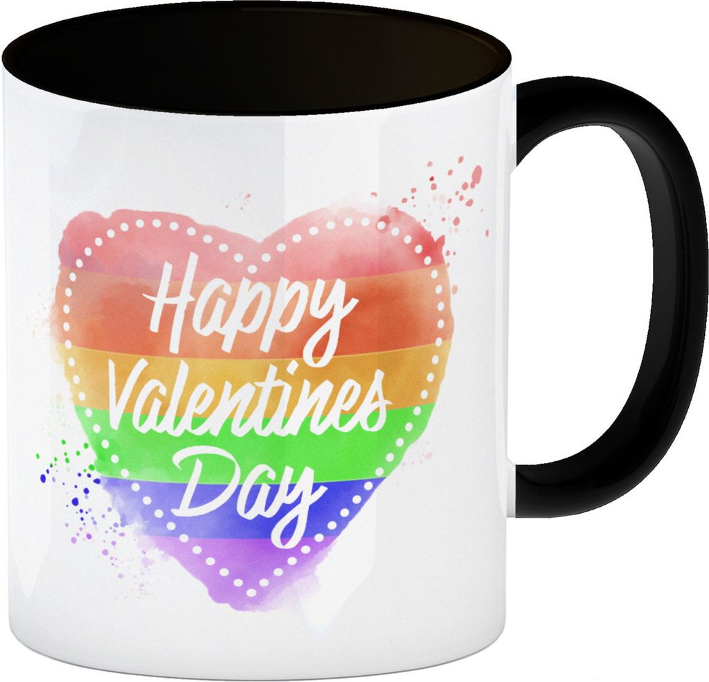 Happy Valentines Day Herz in regenbogenfarben Kaffeebecher