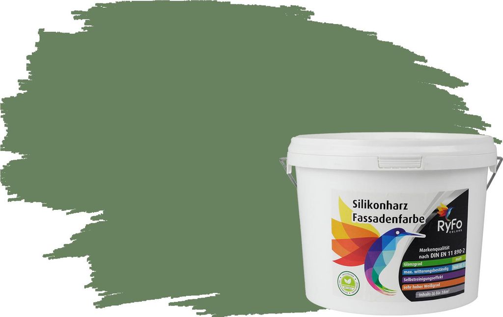 RyFo Colors Silikonharz Fassadenfarbe Lotuseffekt Trend Resedagrün 3l - bunte Fassadenfarbe, weitere Grün Farbtöne und Größen erhältlich, Dec...