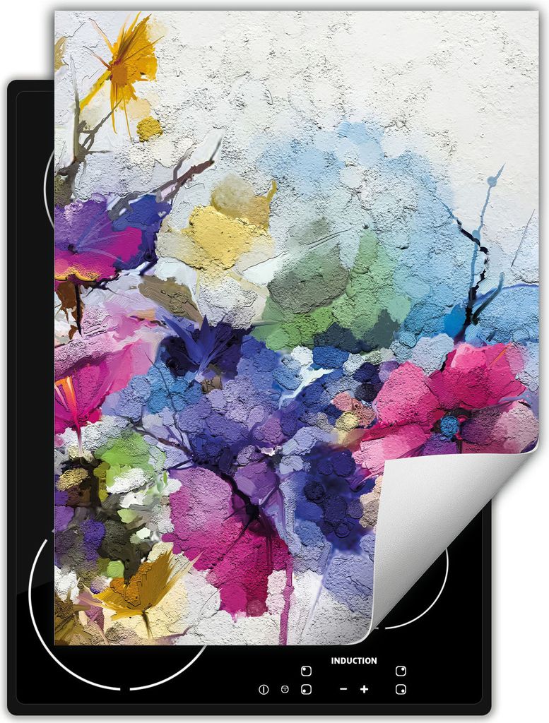 DarHaus Herdabdeckplatte Einteilig Küche Abdeckplatte für Glaskeramikfeld Abdeckung Induktionskochfeld Aufrollbare Matte 40x52 cm, bunt - Blumen