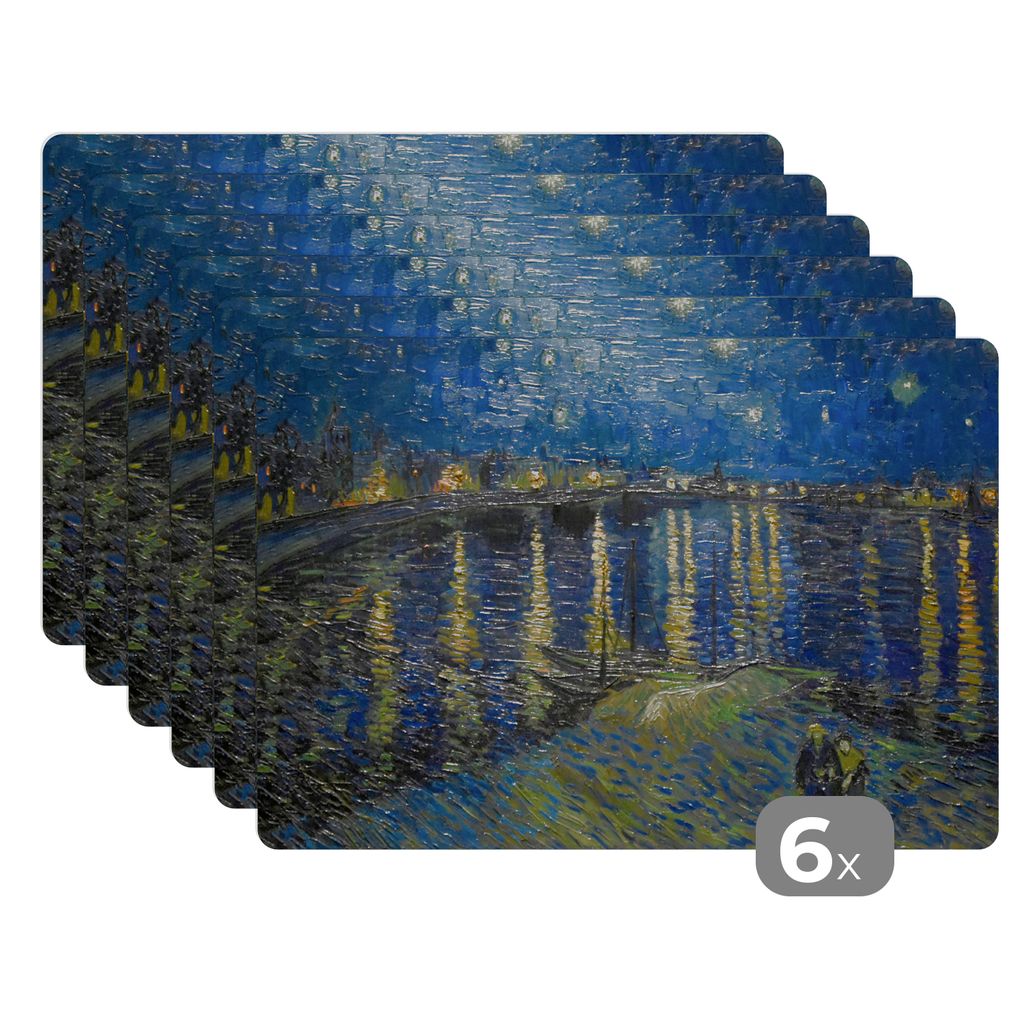 KitchenYeah Platzsets 6er Set Tischset abwaschbar Platzdecken 45x30 cm Van Gogh - Brücke - Alte Meister - Tischmatte Platzmatte Untersetzer ruts...