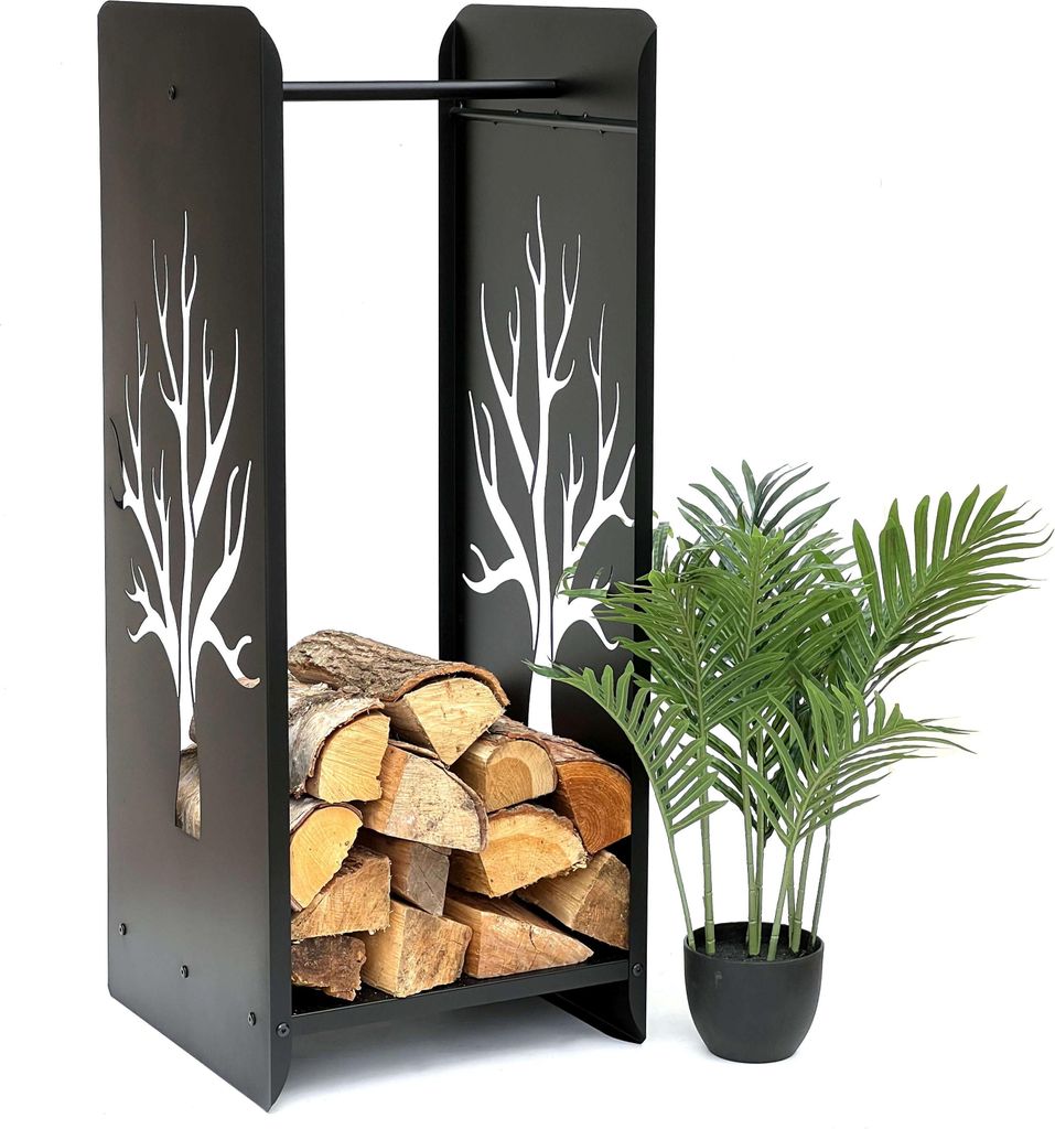 DanDiBo Kaminholzregal Innen Metall Schwarz 100 cm Kaminholzständer 96428 Brennholzregal Schmal Kaminholzhalter