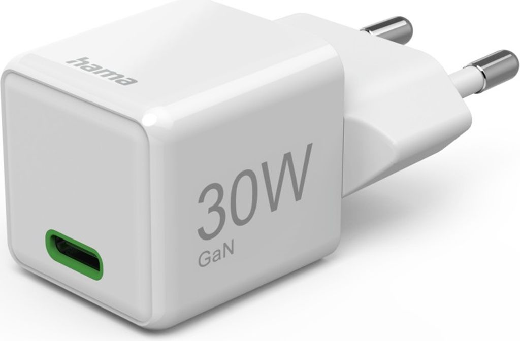 Hama Schnellladegerät GaN, USB-C, Super-Mini-Charger, PD, 30 W, Weiß
