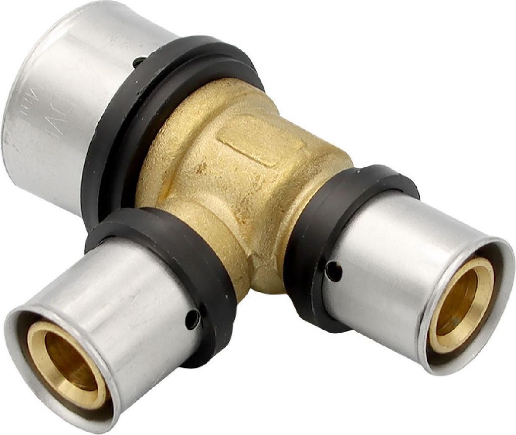 Pressfitting T-Stück 32x3 20x2 20x2 mm TH Kontur Alu-Verbundrohr