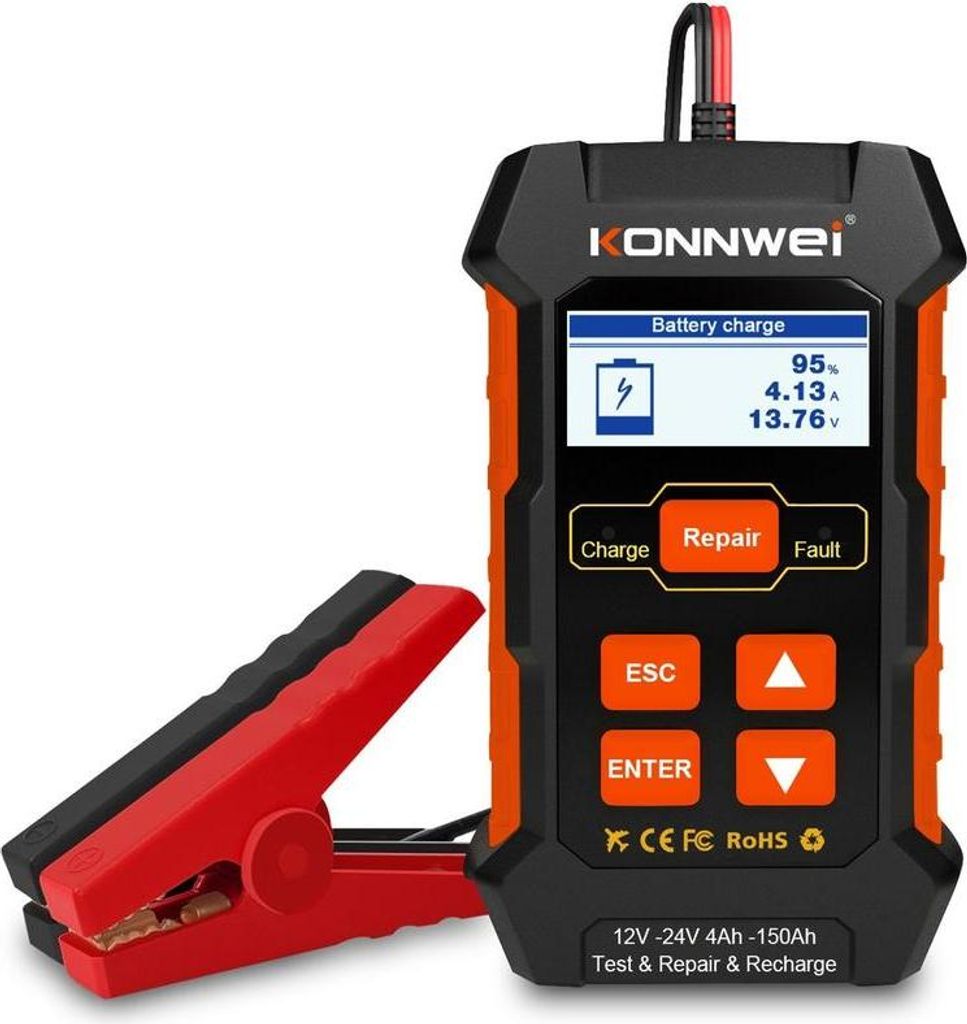 Konnwei KW520, Autobatterie-Tester, Ladegerät und Wartung (Wiederherstellung) von unbenutzten Batterien, 12/24V