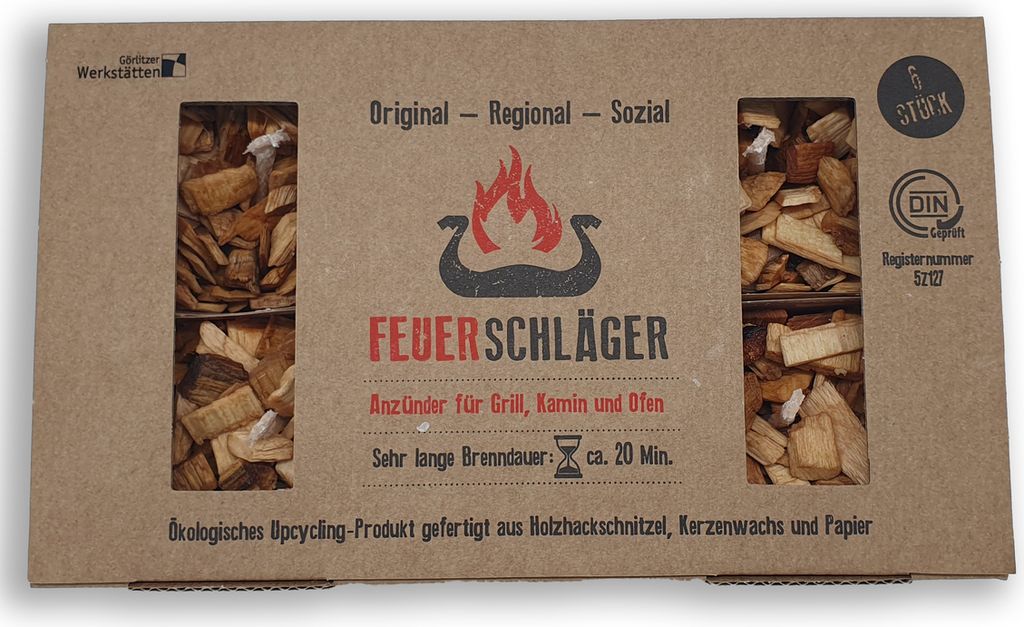 Feueranzünder 6 Stück, 6x6x4cm, für Grill Ofen Kamin, Upcycling, geruchsneutral, 20 Min Brenndauer