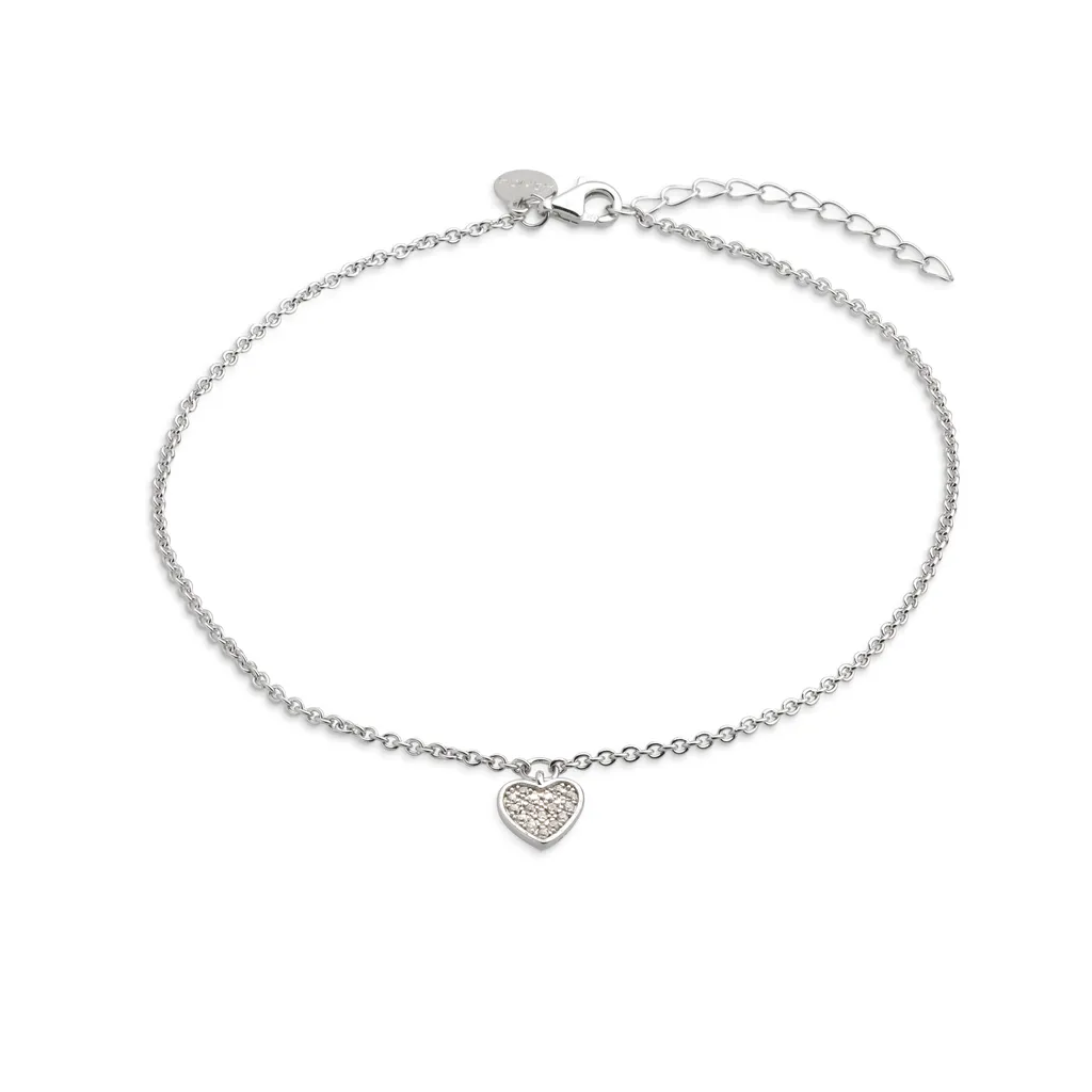 Chaîne de cheville coeur et daisy sertie de strass en zirconium