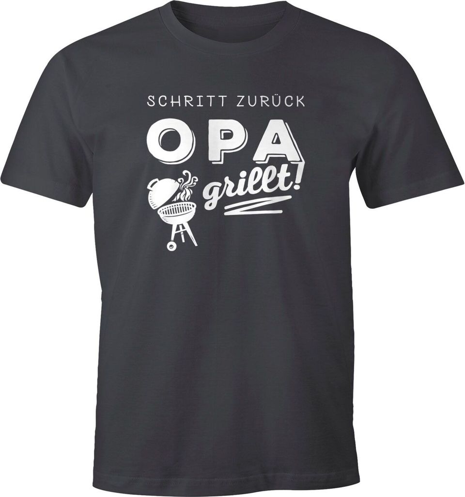 Herren T-Shirt Schritt zurück Papa Opa grillt Fun-Shirt grillen BBQ Grill-Shirt Moonworks Opa dunkelgrau L