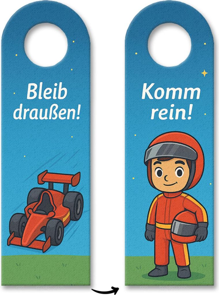 Rennwagen Cartoon Bleib draußen! Komm rein! Türhänger für Kinderzimmer