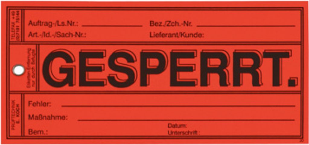 Papieranhänger: Gesperrt - Karton = 500 Stk. | 150x70 mm, 500 Stk