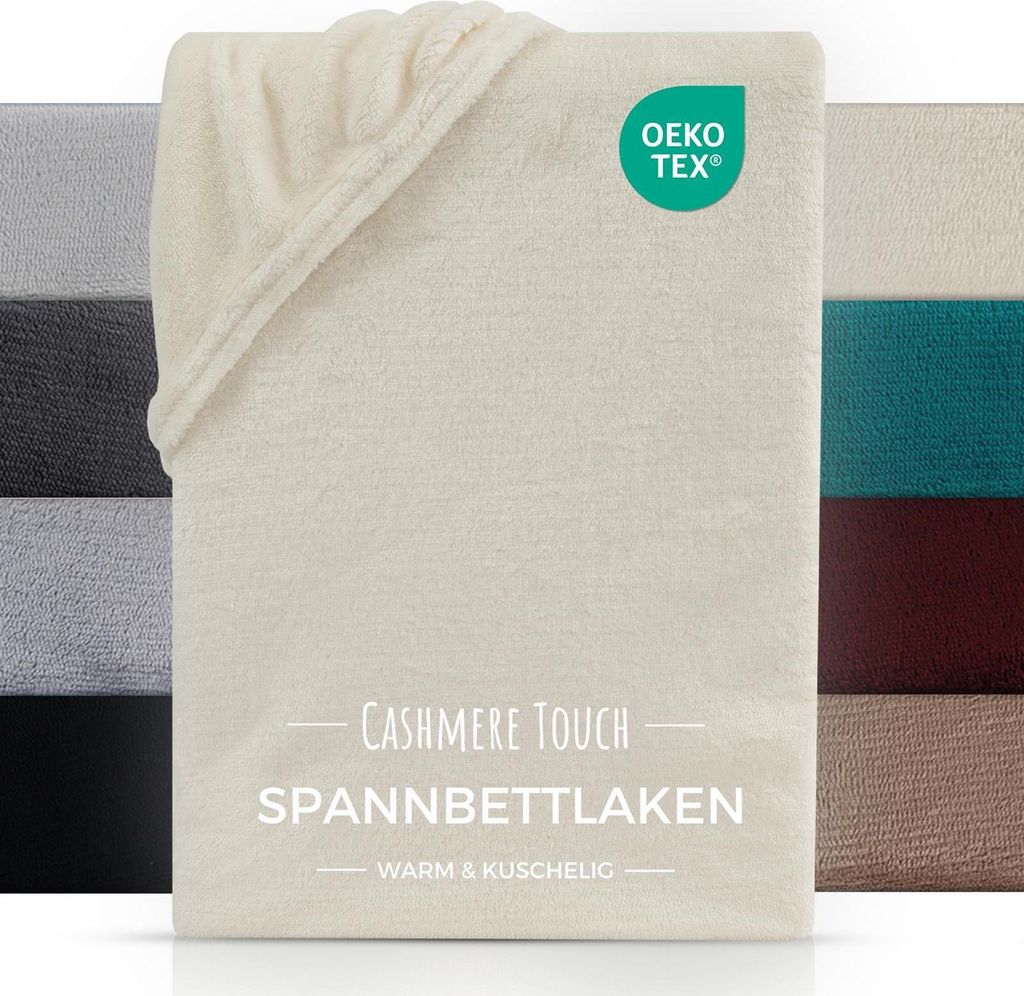 Cashmere Touch Spannbettlaken 200x200 cm, Warmes Winter Bettlaken Natur