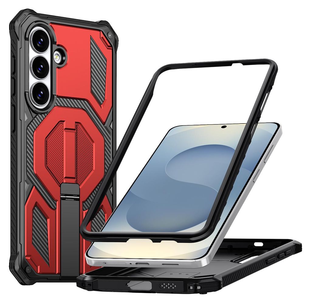 Magnetische Hülle für Samsung Galaxy S26, Kompatibel mit MagSafe, Mit Metall-Ständer, Militärischer Stoßschutz Handyhülle Rot