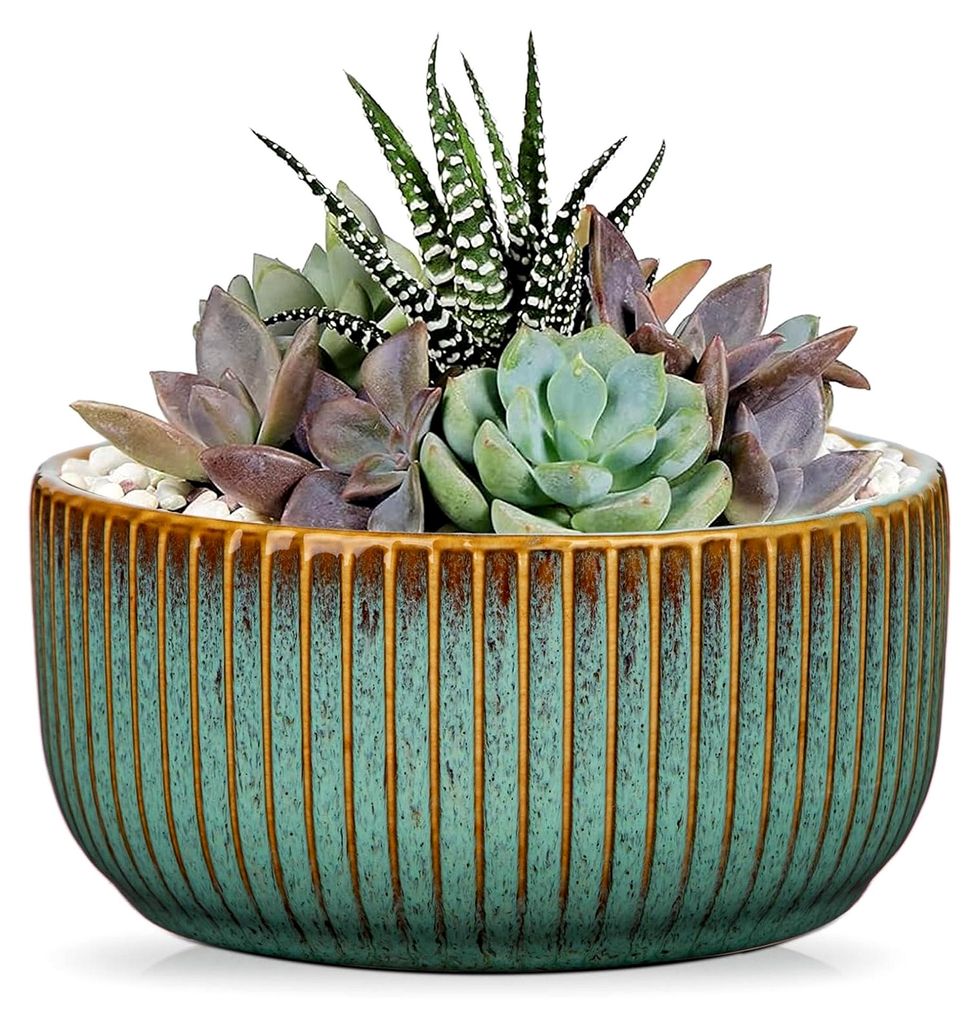 Keramik Gerippter Übertopf,Bonsai Keramiktopf mit Drainageloch-Untersetzern für Zimmerpflanzen, Retro-Dekoration für Gartenbehälter-Sets im Fre...
