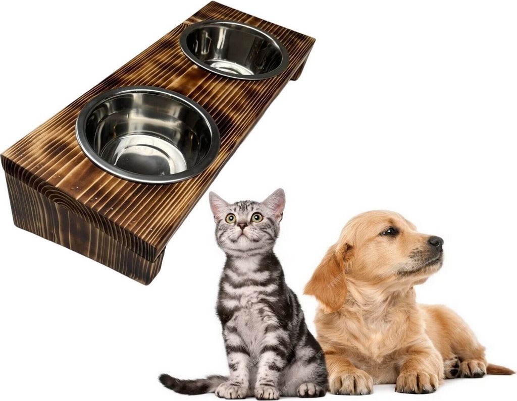 Futterstation Doppelnapf Holz Ständer Hundenapf Katzennapf Hundebar Pet 7-12cm 10191