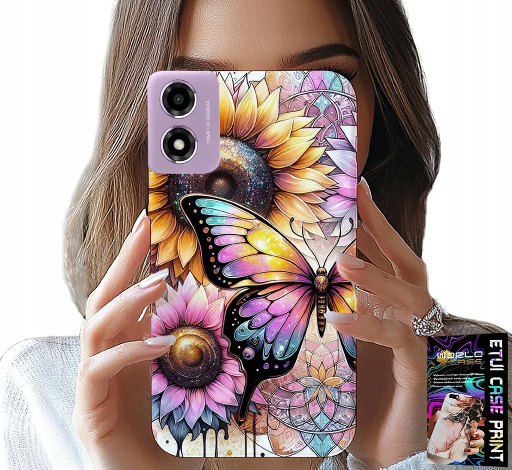 Cover Moto E14 Antiurto Girasole Farfalla + Vetro Protettivo Kit