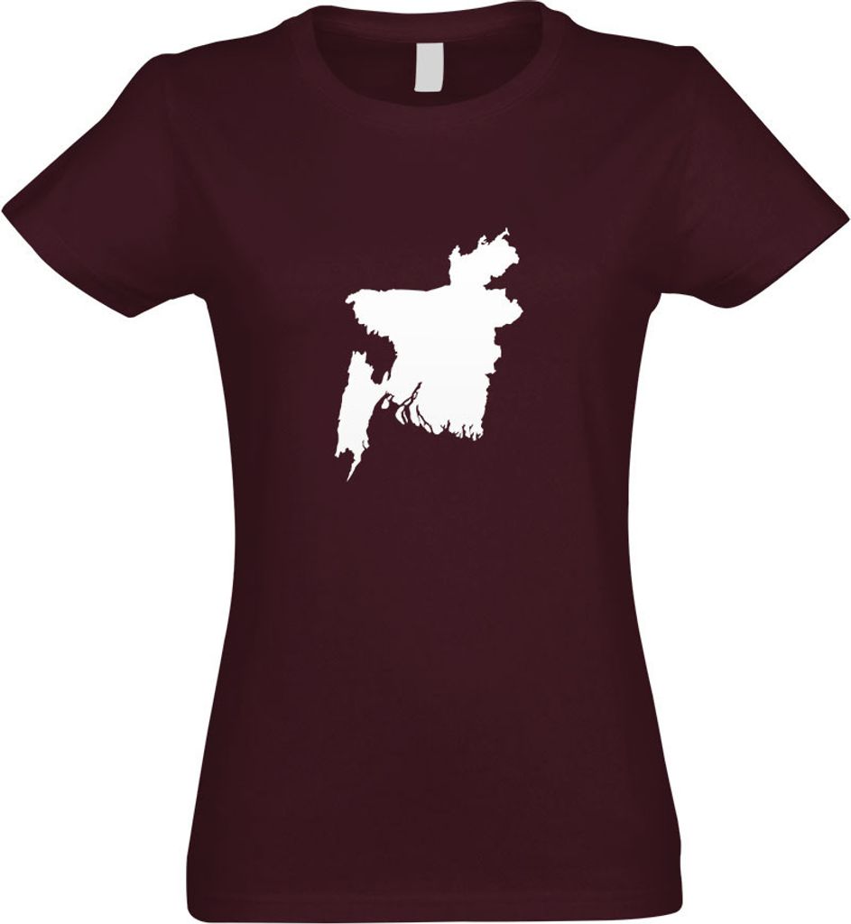 Kiwistar - T-Shirt tailliert - Damen - Burgund - Bangladesch Umriss Kontur - mit Motiv Bedruckt - Funshirt Design - Sport - Freizeit - Damen - XL