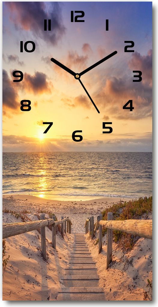 Wanduhr aus Glas – 30x60 cm - Glasbild - Glasuhr - Gehärtetes Glas -Weg zum Strand