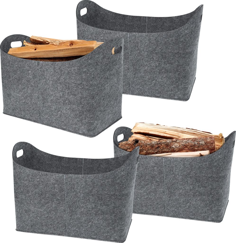 UISEBRT 2 Stück Filztasche Für Kaminholz Kaminholztasche Kaminholzkorb 55 X 30 X 40 cm Faltbar Filz Faltbar Mit Griff Hellgrau