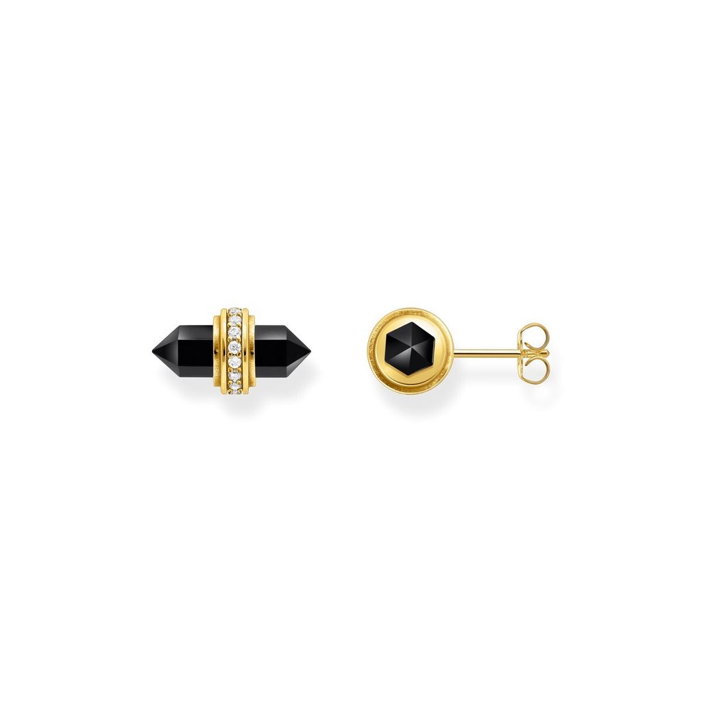 Thomas Sabo Ohrstecker Damen Ohrstecker mit schwarzem Onyx Kristall Gelbgoldfarben Weiß Schwarz H2281-177-11