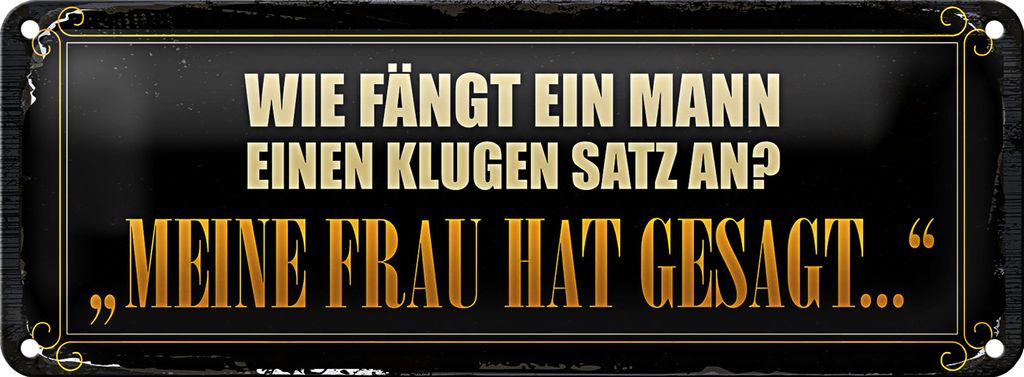 Blechschild Spruch 27x10cm wie fängt ein Mann klugen Satz an
