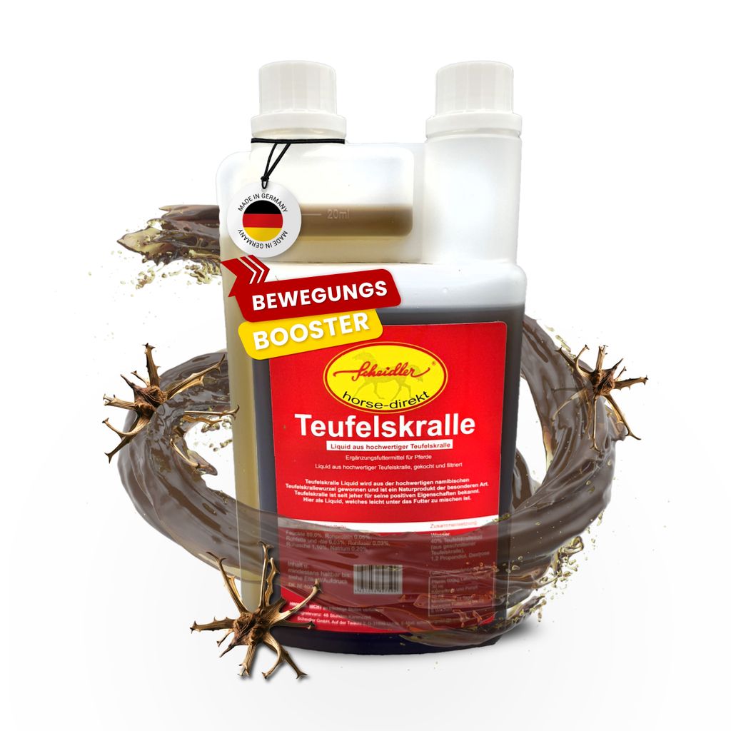 Scheidler horse-direkt Teufelskralle-Liquid, für Pferde 1000ml Dosierflasche - Natürliches Ergänzungsfutter – Alternative zu Pulver/Pellets
