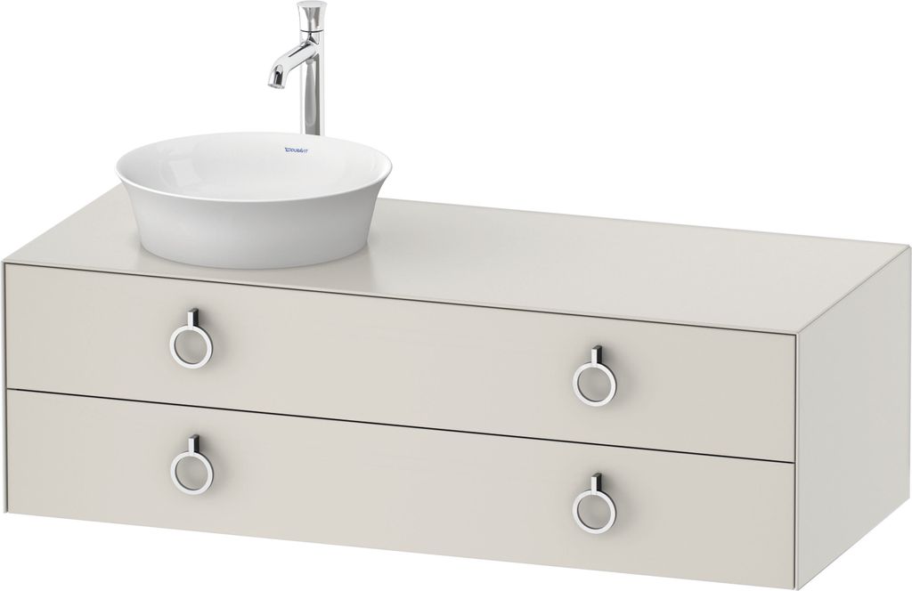 Duravit White Tulip, Waschtischunterbau wandhängend, Breite 1300 x Tiefe 550mm, mit 2 Schubkästen, mit Griff, WT4992L3939